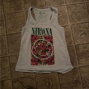 NIRVANA White Tank Top with Pink Floral Design